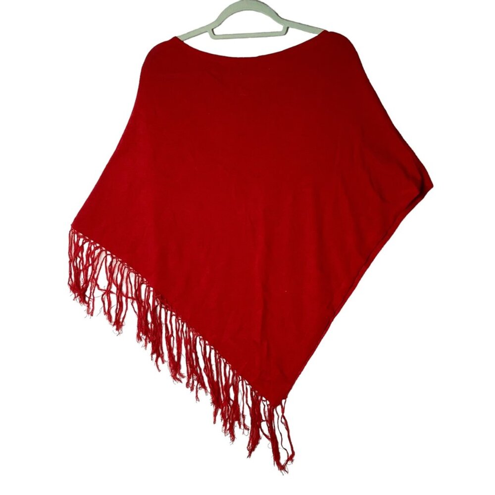 Versailles Red Side Fringe Boho Poncho Women OS Silk Cotton Blend Luxury